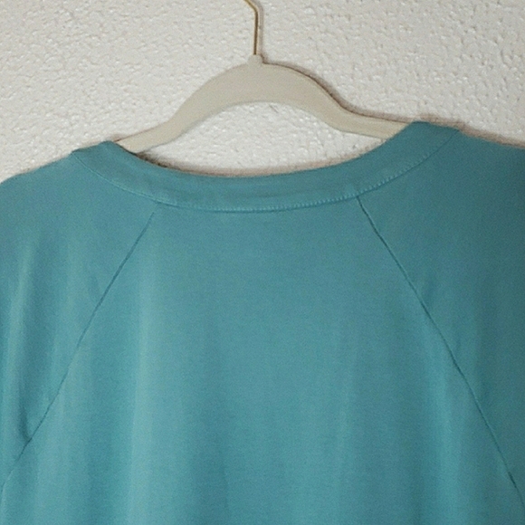 Chico's Teal Tunic Sweatshirt Prima Cotton Scoop Neck Gold Button Trim Size 2X - Picture 8 of 12